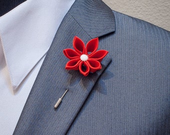 Red Clematis Lapel Flower Pin, Buttonhole Lapel Pin, Brooch, Lapel Pins Men, flower Lapel Pin