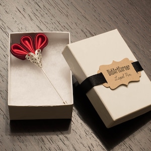 Men's Lapel Stick Pin, Elegant Handcrafted Freesia Lapel Flower, Two Tone Red on Silver Lapel Stick Pin, Limited Edition Pin