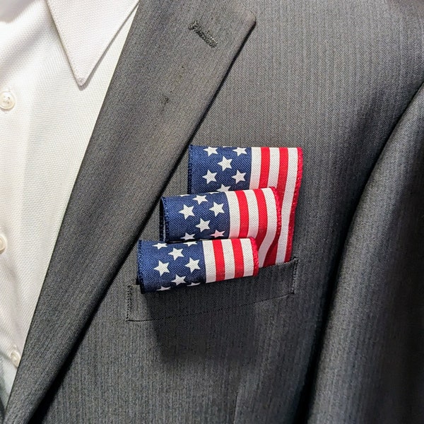 US Flag Pocket Square, Pre-Folded Pocket Square, Gift for Him