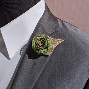 Dark Sage Rose flower Lapel Pin Boutonniere - Men&#39;s Flower Lapel Pin -  rose flower brooch -  Wedding Boutonniere - Lapel Pin