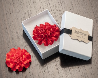 Red Satin Carnation Lapel Pin: Men's Wedding Boutonniere
