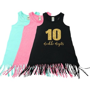 Ten Year Old Fringe Dress Fringe Tank 10th Birthday Youth Birthday Dress Girl Fringe Glitter Tenth Birthday Double Digits image 1