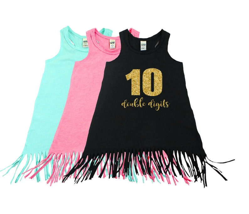 Ten Year Old Fringe Dress Fringe Tank 10th Birthday Youth Birthday Dress Girl Fringe Glitter Tenth Birthday Double Digits image 1