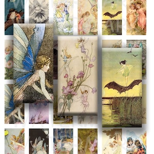 May include: Vintage fairy illustrations for crafting.  A collection of 16 images featuring fairies, bats, and other whimsical creatures.  The images are printed on paper and measure 1 inch by 2 inches.