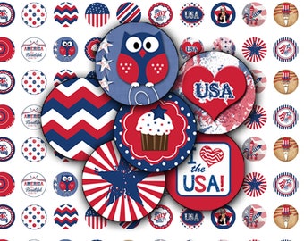 Patriotic Circle Designs - Digital Collage Sheet  - 12mm Round Circles - INSTANT DOWNLOAD