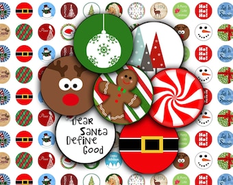 Merry Christmas - Digital Collage Sheet  - 12mm Round Circles - INSTANT DOWNLOAD