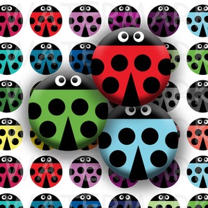 Tappi di bottiglia coccinella colorati - Foglio di collage digitale - Cerchi rotondi da 1 pollice - Uso commerciale - DOWNLOAD IMMEDIATO - 24 cerchi coccinella colorati