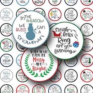 Kerstliedjes - Digitaal collageblad - ronde cirkels van 1 inch - DIRECT DOWNLOADEN