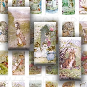 Illustrations Beatrix Potter - Feuille de collage numérique - Domino 1 x 2 pouces - TÉLÉCHARGEMENT IMMÉDIAT