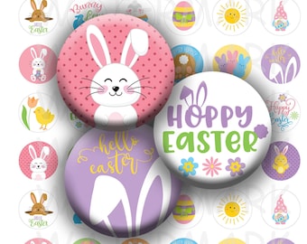 Cute Easter - Digital Collage Sheet  - 1 inch Round Circles - Easter Bunny Bottlecap Circles - INSTANT DOWNLOAD