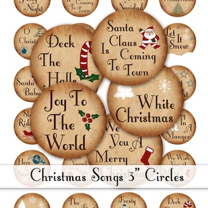 Weihnachtslieder - Digital Collage Sheet - 3 inch runde Kreise - INSTANT DOWNLOAD