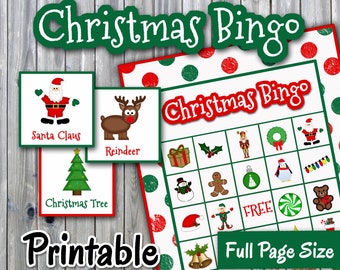 Christmas Bingo Printable PDF - 30 different Cards - FULL PAGE - Christmas Memory Game - Party Game Printable - INSTaNT DOWNLOaD
