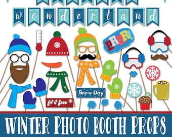 Winter Photo Booth Props and Decorations - Christmas Printable Props - Over 40 Images in Jpg, Pdf Formats -Digital Download