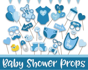 Boy Baby Shower Photo Booth Props and Decorations in Shades of Blue - Baby Shower Party - Over 40 Images - Instant Printable Props