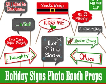 Christmas Signs Photo Booth Props - Printable -  Includes 30 Images in Jpeg and Pdf Format- Digital Download - INSTaNT DOWNLoAd