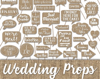 Wedding Photo Booth Prop Signs and Decorations - Burlap Wedding Photobooth Printables - Over 50 Images - Printable Digital File