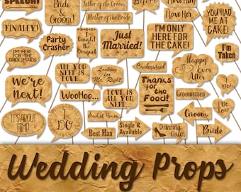 Wedding Photo Booth Prop Signs and Decorations - Vintage Paper Wedding Photobooth Printables - Over 50 Images - Printable File