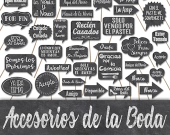 Wedding Photo Booth Prop Signs and Decorations in Spanish - Accesorios de la Boda en Español - Over 50 Images - Chalkboard Style Props