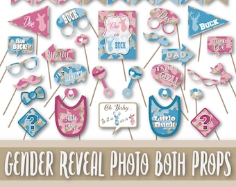 Buck or Doe Photo Booth Props and Decorations in Pink and Blue - Baby Shower Gender Reveal Party - Over 40 Images - Printable Digital File