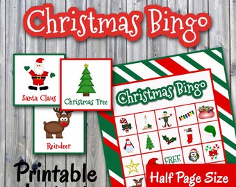 Christmas Bingo Printable PDF - 30 different Cards - HALF PAGE - Christmas Memory Game - Party Game Printable - INSTaNT DOWNLOaD