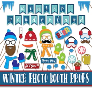 Winter Photo Booth Props and Decorations - Christmas Printable Props - Over 40 Images in Jpg, Pdf Formats -Digital Download