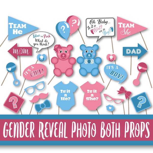 Gender Reveal Photo Booth Props and Decorations - Baby Shower Gender Reveal Party - Over 40 Images - Printable Digital File
