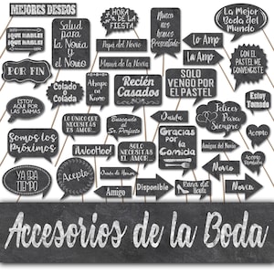 Wedding Photo Booth Prop Signs and Decorations in Spanish - Accesorios de la Boda en Español - Over 50 Images - Chalkboard Style Props