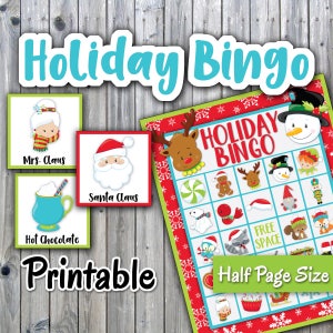 Weihnachtsbingo Druckbare PDF - FeiertagsBingo - 30 verschiedene Karten - Halbe Seitengröße - Weihnachts Memory Spiel - Party Spiel zum Ausdrucken