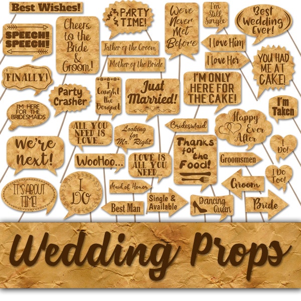 Wedding Photo Booth Prop Signs and Decorations - Vintage Paper Wedding Photobooth Printables - Over 50 Images - Printable File