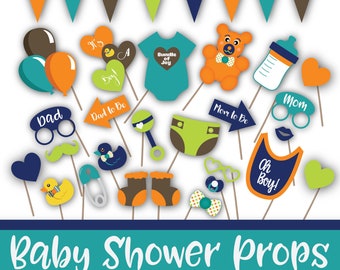 Boy Baby Shower Photo Booth Props and Decorations - Baby Shower Party - Over 40 Images - Instant Printable Props - Printable File