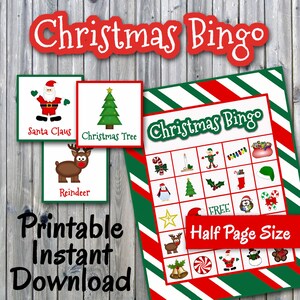 Christmas Bingo Printable PDF - 30 different Cards - HALF PAGE - Christmas Memory Game - Party Game Printable - INSTaNT DOWNLOaD