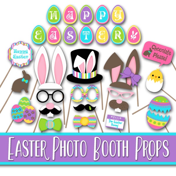 Happy Easter Photo Booth Props and Decorations - Printable - Over 30 Images in PDFand JPEG Formats - Digital Download- INSTaNT DOWNLoAD