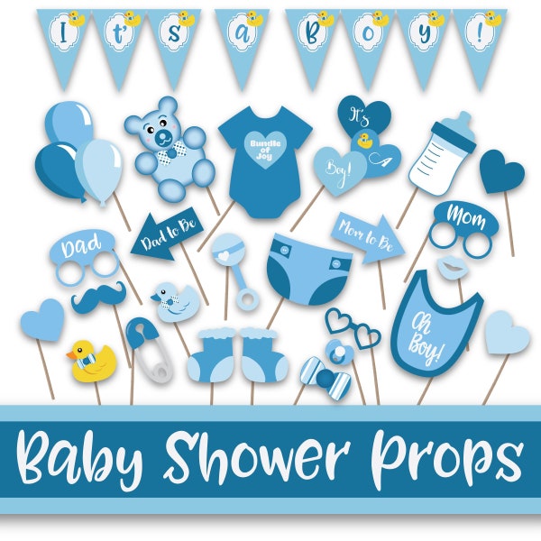 Boy Baby Shower Photo Booth Props and Decorations in Shades of Blue - Baby Shower Party - Over 40 Images - Instant Printable Props