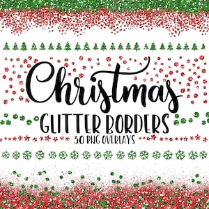 Bordas de glitter vermelho e verde para o Natal - Glitter Confetti Clipart - 30 sobreposições de glitter vermelho e verde - Bordas de Natal - Uso comercial