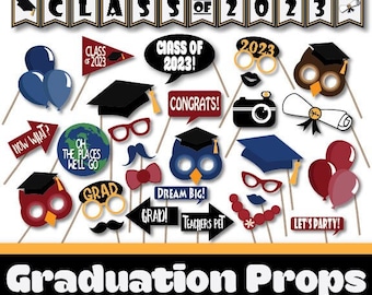 Graduation Photo Booth Props and Decorations - Printable 2023 Props and Decorations - Over 45 Images - School Party Printables - Graduation