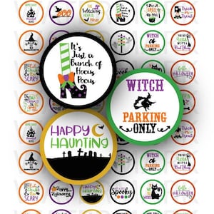 Halloween Digital Collage Sheet  - Halloween Bottlecap Circles - 1 inch Round Circles - INSTANT DOWNLOAD