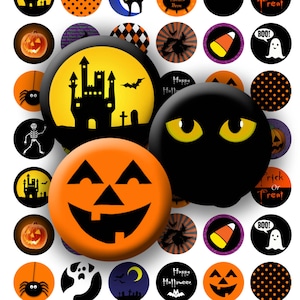 Happy Halloween - Feuille de collage numérique - Cercles ronds de 1 pouce - TÉLÉCHARGEMENT IMMÉDIAT