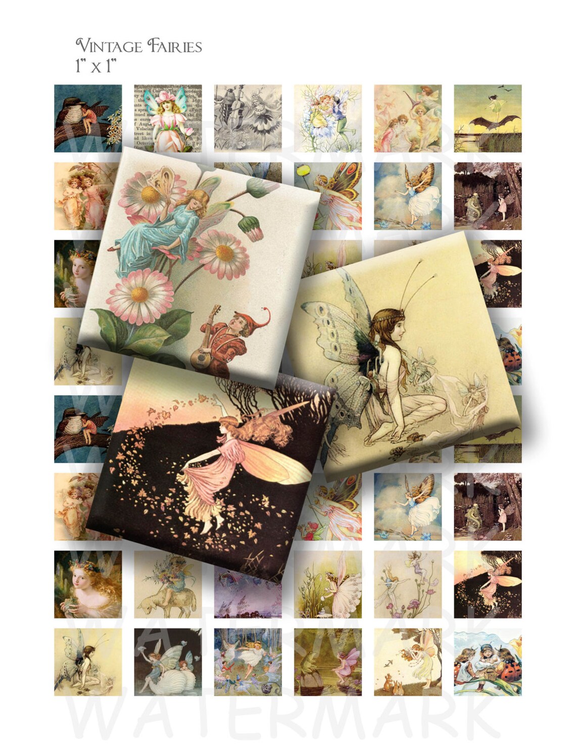 Vintage Fairies - Digital Collage Sheet - 1 Inch (1 X 1) - INSTANT ...