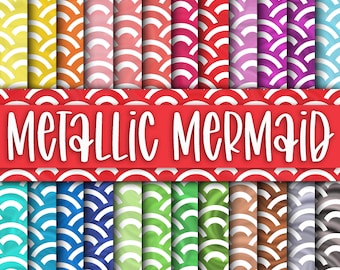 Metallic Mermaid Scales Digital Papers - Colorful Mermaid Scales Backgrounds - 24 Colors - 12in x 12in - Commercial Use - Sublimation