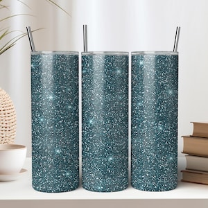 Sea Blue Glitter 20 oz Skinny Tumbler Sublimation Design - Instant Digital Download PNG - Seamless Tumbler Wrap - Glitter Tumbler