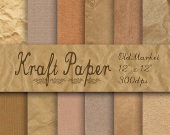 Kraft Digital Paper - Kraft Paper - Kraft Paper Textures -  12 Designs - 12in x 12in - Commercial Use -  INSTANT DOWNLOAD