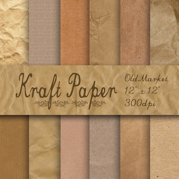 Kraft Digital Paper - Kraft Paper - Kraft Paper Textures -  12 Designs - 12in x 12in - Commercial Use -  INSTANT DOWNLOAD