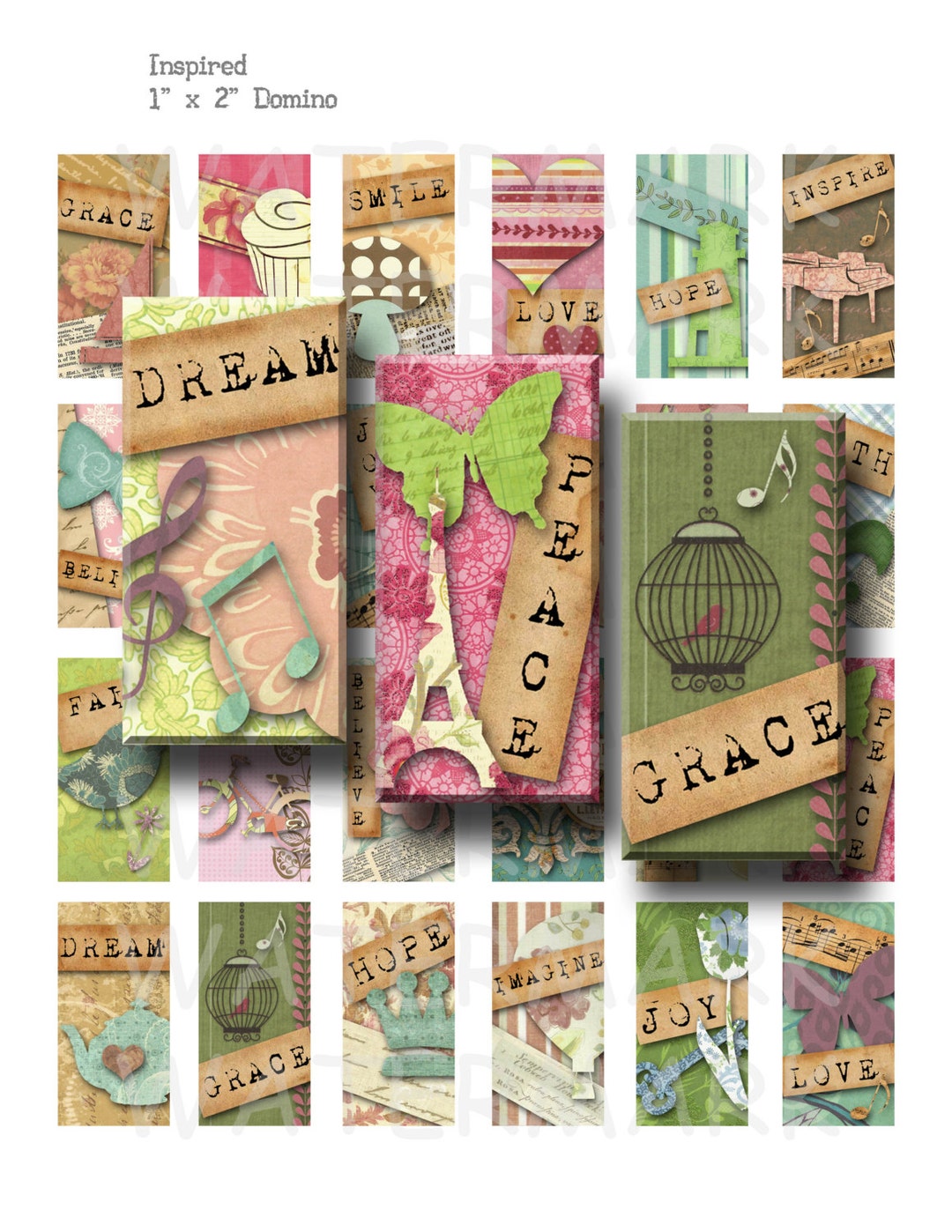Inspired - Digital Collage Sheet - 1 X 2 Inch Domino - INSTANT DOWNLOAD ...