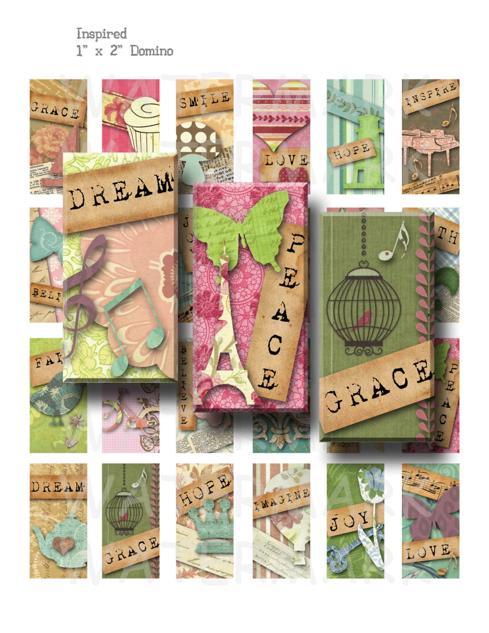 Inspired - Digital Collage Sheet - 1 X 2 Inch Domino - INSTANT DOWNLOAD ...