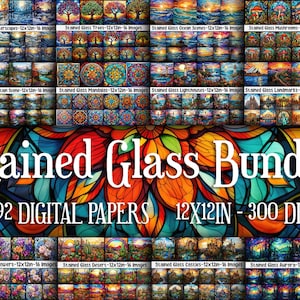 Stained Glass Digital Paper Bundle - enthält 192 digitale Papiere - künstliche Glasmalerei-Hintergründe - 12 x 12 Zoll - kommerzielle Nutzung - Tumbler Wraps