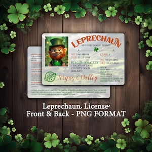 Diseño de sublimación de licencia de duende - Archivo PNG de permiso de travesura de duende - Identificación de duende - Sorpresa del día de San Patricio