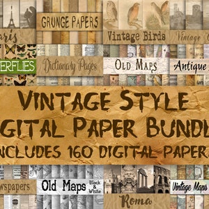 Vintage Style Digital Paper Bundle - Includes 160 Digital Papers - Vintage Scrapbook Paper Backgrounds -  12x12in - Commercial Use