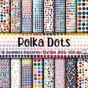 Polka Dots SEAMLESS Patterns - Polka Dots Digital Paper - 16 Designs - 12x12in - Commercial Use - Abstract Polka Dot Patterns