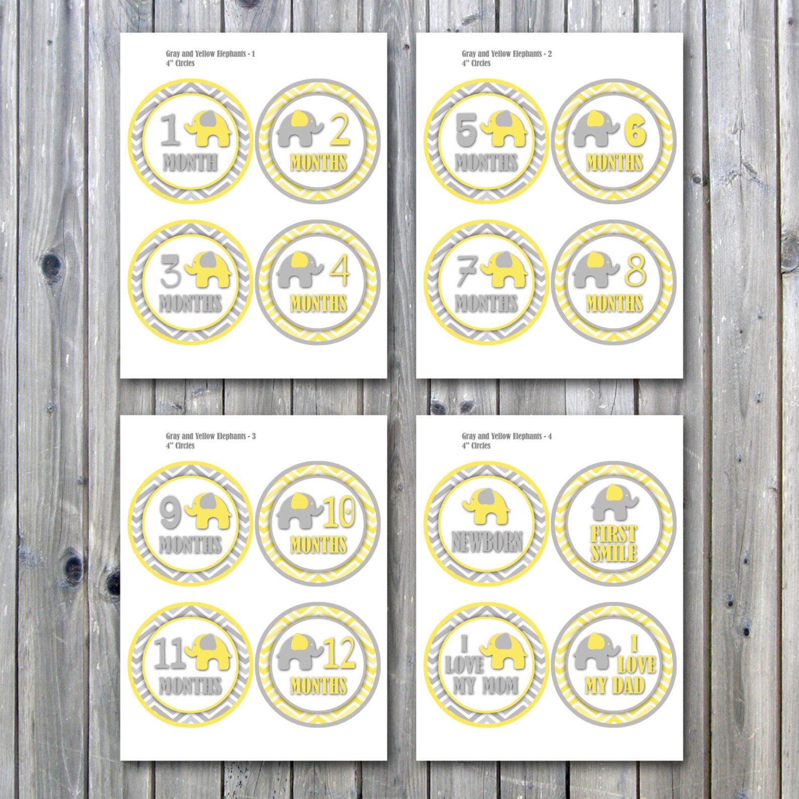 Elephant Baby Monthly Milestone Images in Gray and Yellow | Etsy