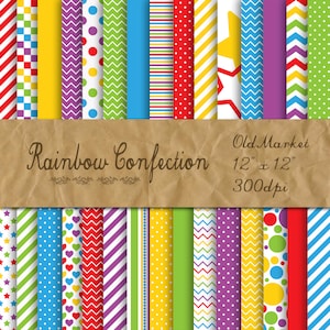 Rainbow Confection Digital Paper -  Colorful Digital Paper Pack -  30 Papers - 12in x 12in - Commercial Use -  INSTANT DOWNLOAD